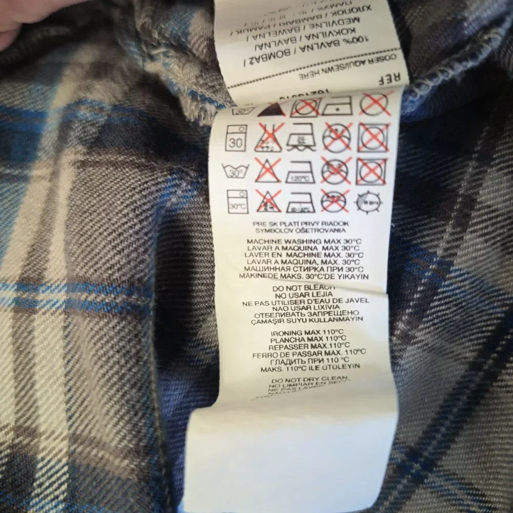 Mango MNG Plaid Tunic Shirt Dress Blue Gray Check 3/4 Sleeve Cotton Size Med - Picture 10 of 11